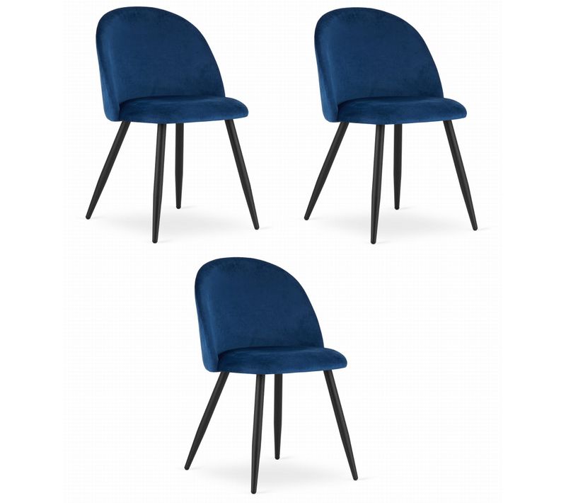 Chaise Bello - Velours Bleu Marine/pieds Noirs X 3 73x51x70
