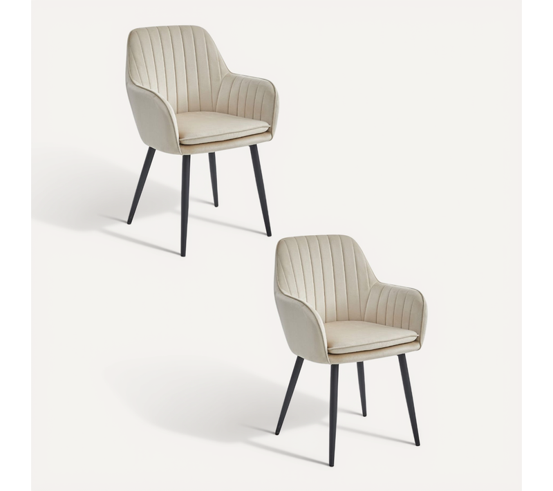 Chaise Lugo - Velours Beige/pieds Noirs X 2 65x57x56