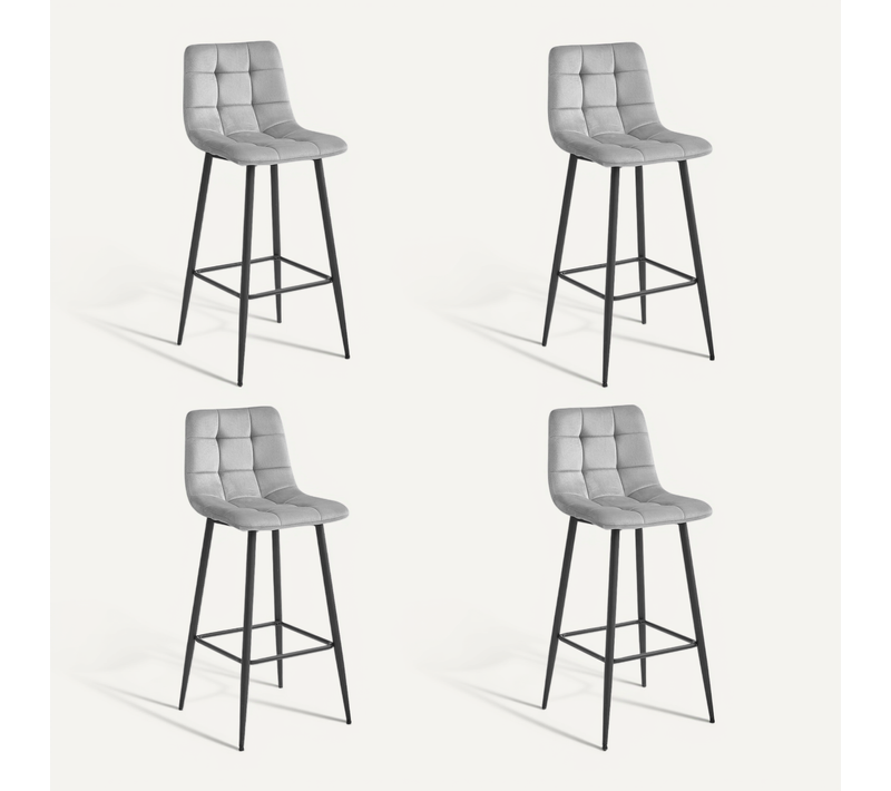 Hoker Arceto - Velours Gris Argenté / Pieds Noirs X 4 73x46x62