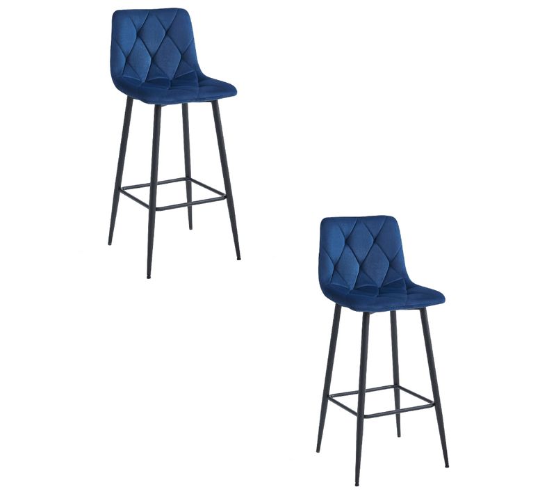 Tabouret De Bar Nado - Velours Bleu Marine/pieds Noirs X 2 60x55x60
