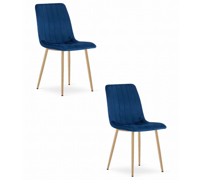 Chaise Lava - Velours Bleu Marine / Pieds Couleur Bois X 2 60x50x50