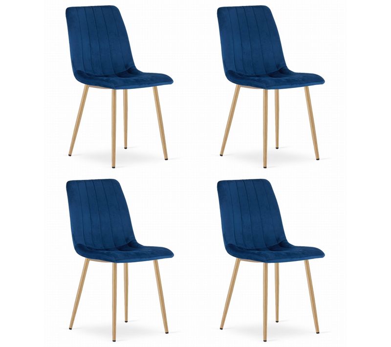 Chaise Lava - Velours Bleu Marine / Pieds Couleur Bois X 4 67x58x59
