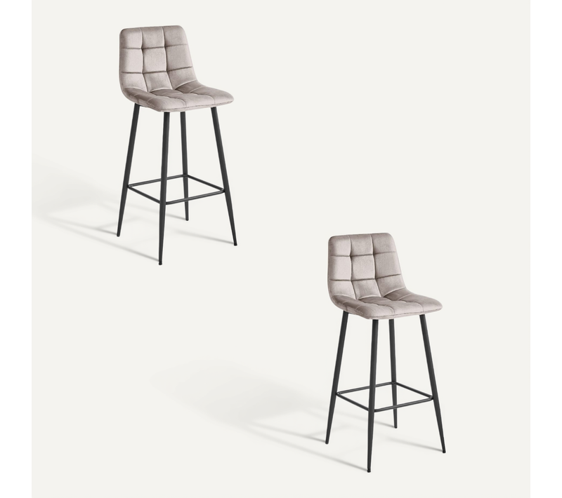 Tabouret De Bar Arceto - Velours Beige Foncé / Pieds Noirs X 2 60x55x60