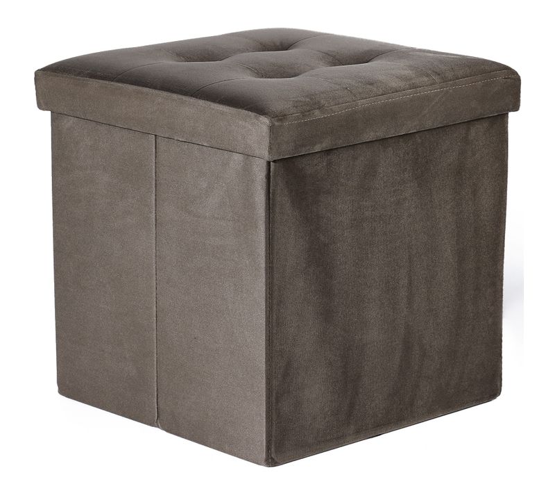 Pouf Pliant L Avec Boutons - 38x38x38cm Velours Marron X 8 38x46x40