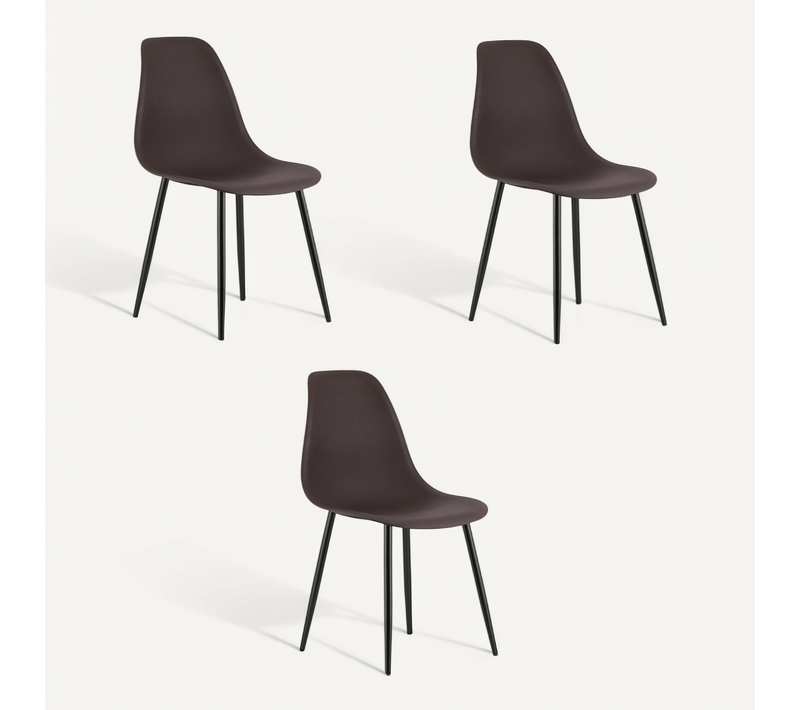 Chaise -Wat - Café/pieds Noirs - 46 X 51 X 84 Cm - Lot De 3