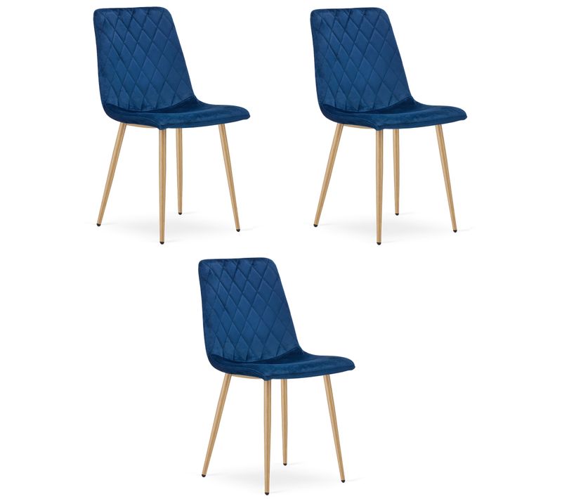 Chaise Turin - Velours Bleu Marine / Pieds Couleur Bois X 3 67x58x59