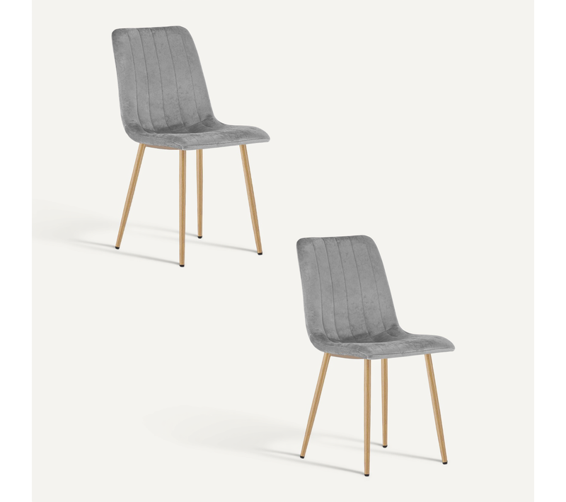 Chaise Lava - Velours Gris Clair/pieds Couleur Bois X 2 61x52x51