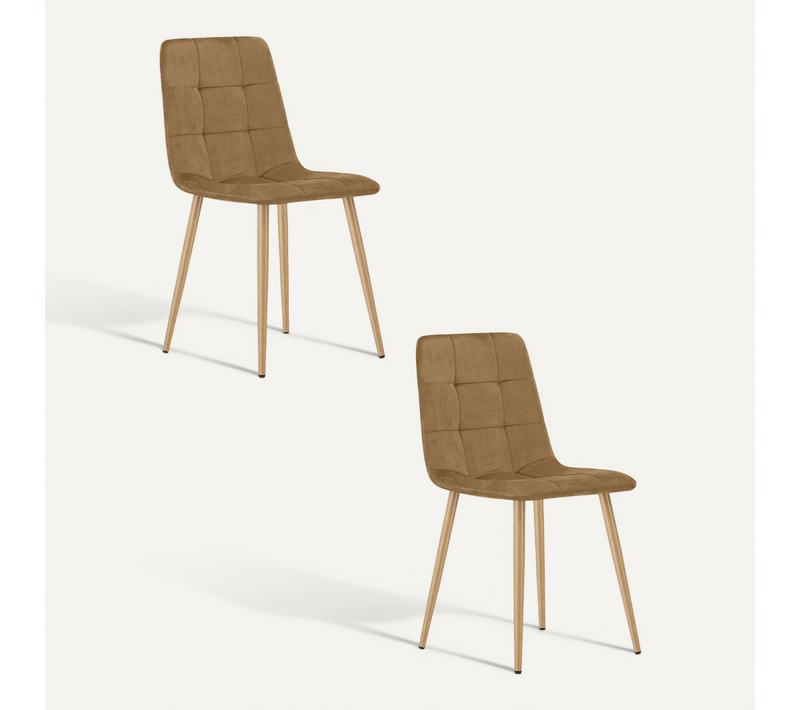 Chaise -Kara - Velours Marron/pieds Bois - 44,5 X 50,5 X 87 Cm - Lot De 2