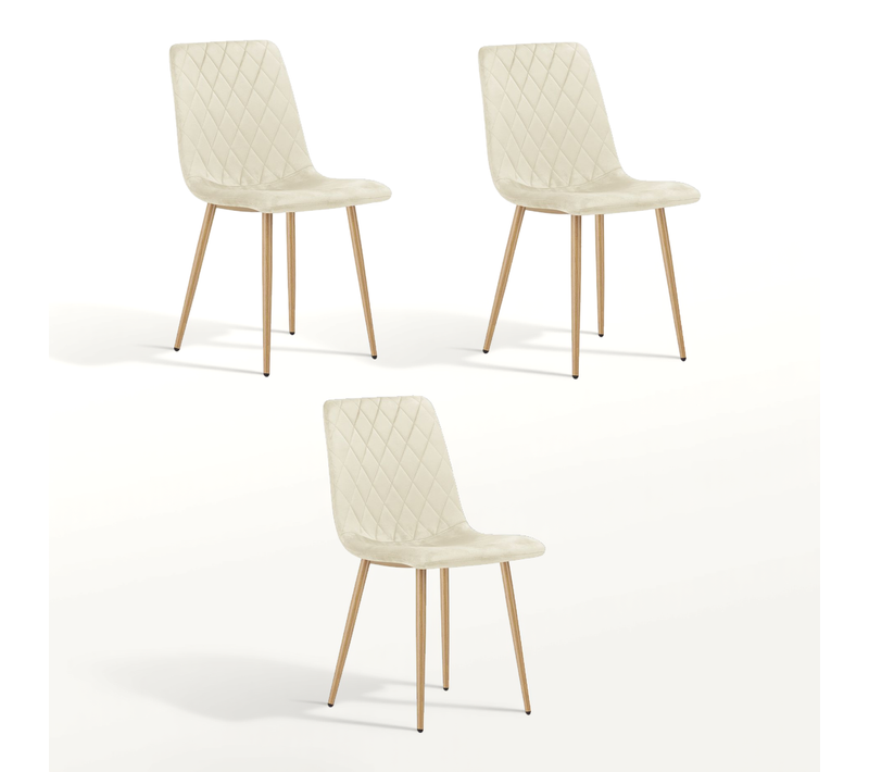 Chaise Turin - Velours Beige Clair / Pieds Couleur Bois Naturel X 3 60x56x58