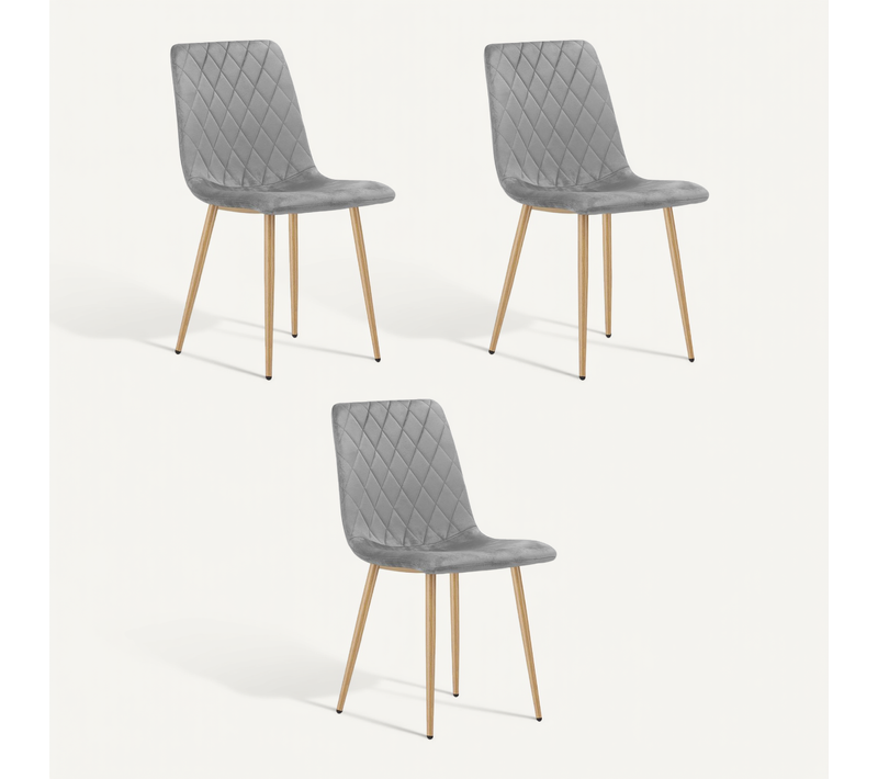 Chaise -- Turin - Velours Gris Clair/pieds Bois - 44,5 X 53 X 87,5 Cm - Lot De 3