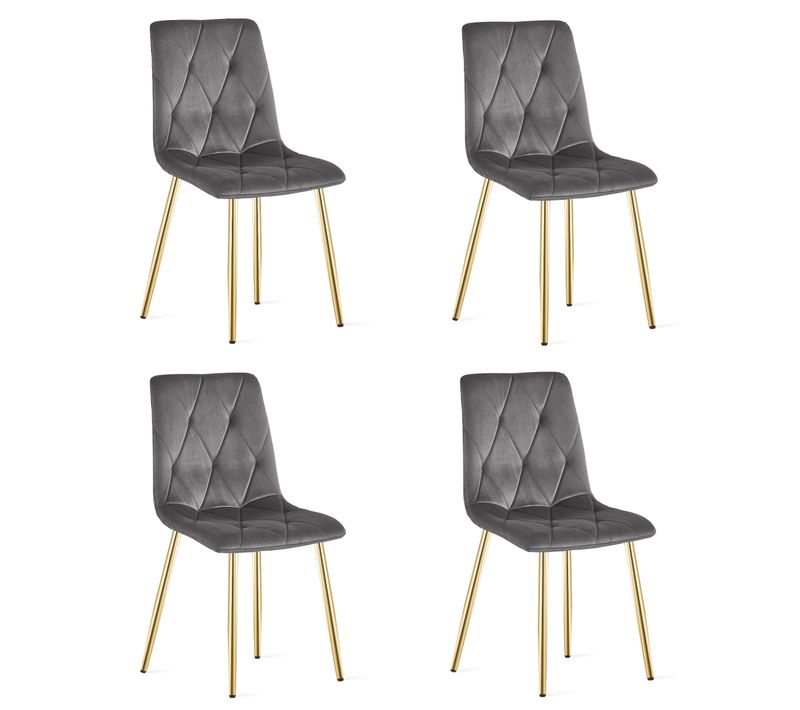 Chaise Libra - Velours Gris Foncé / Pieds Couleur Dorée X 4 68x59x58