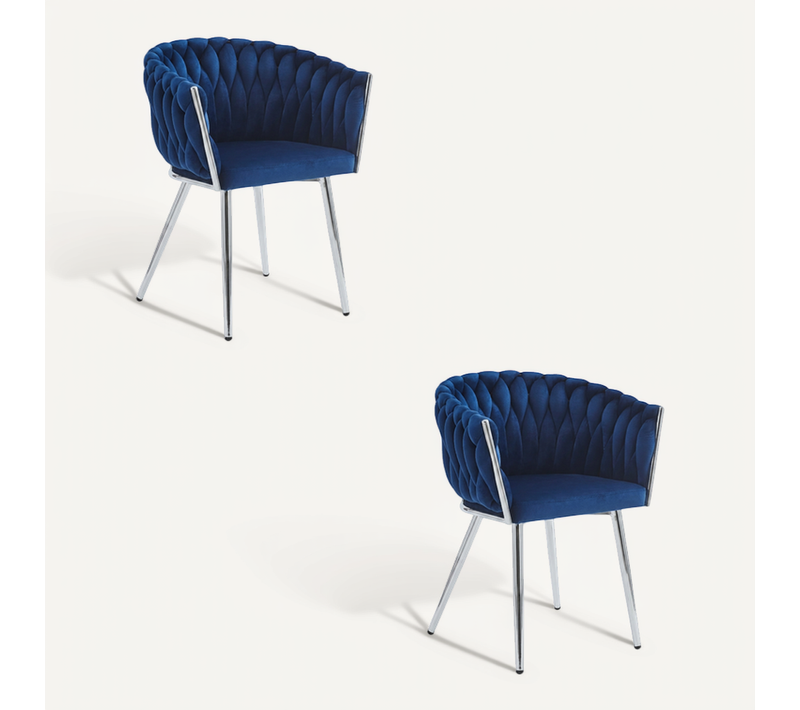 Chaise - Orion - Velours Bleu Marine/pieds Chromés - 61 X 55 X 79 Cm - Lot De 2