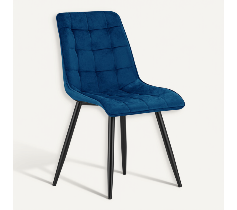 Chaise - Split - Velours Bleu Marine/pieds Noirs