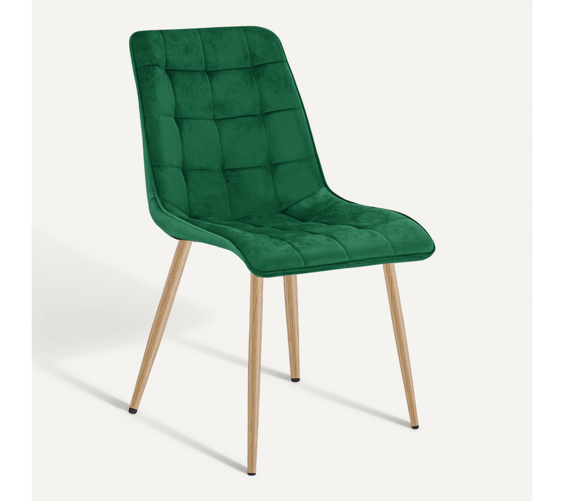 Chaise -Split - Velours Vert/pieds Chêne