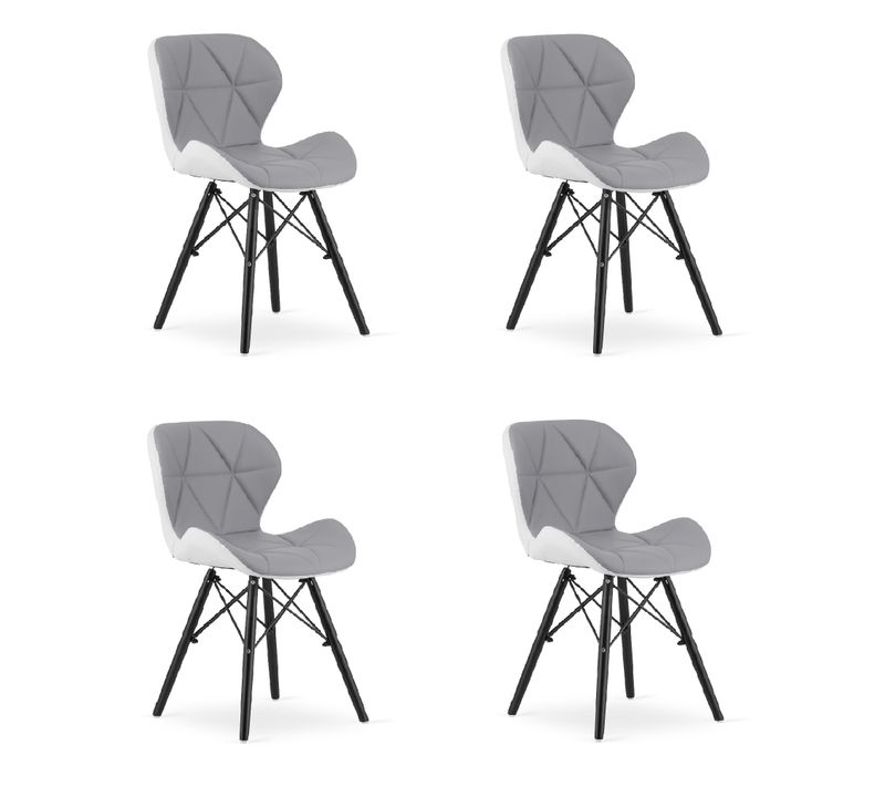 Chaise Lago Similicuir - Gris-blanc / Pieds Noirs X 4 60x50x50