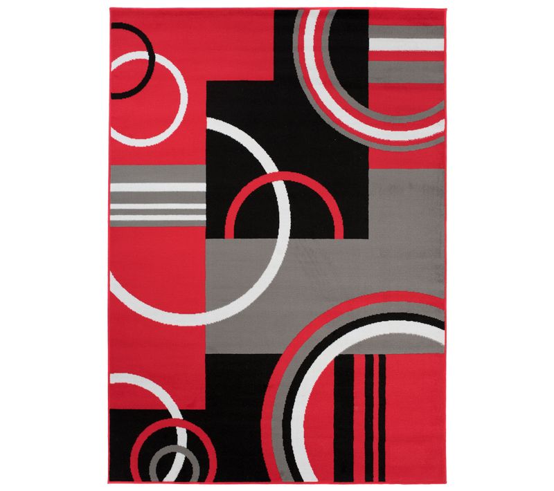 Tapis Salon Rectangle Rouge Gris Noir Géométrique Maya 160x220