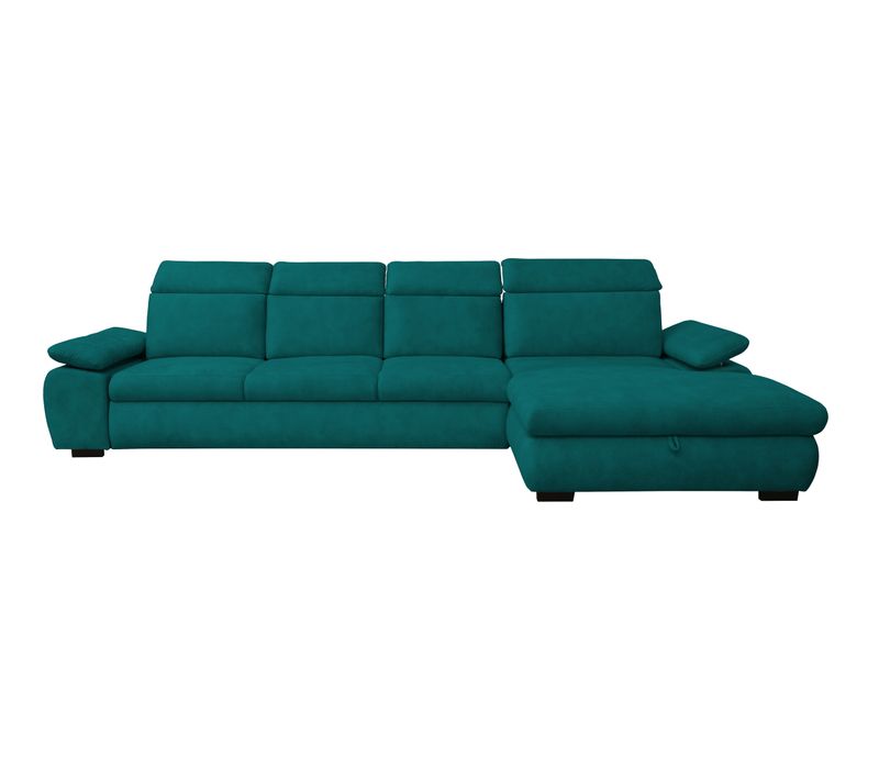 Canapé d'angle convertible COLBY coloris pétrole méridienne droite batard 3P