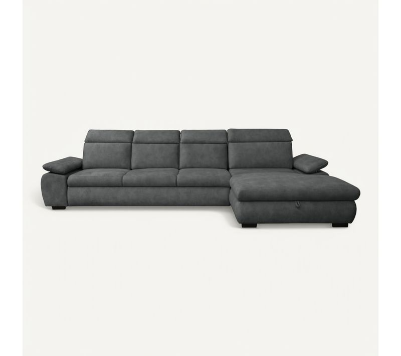 Canapé d'angle convertible COLBY coloris anthracite méridienne droite batard 3P