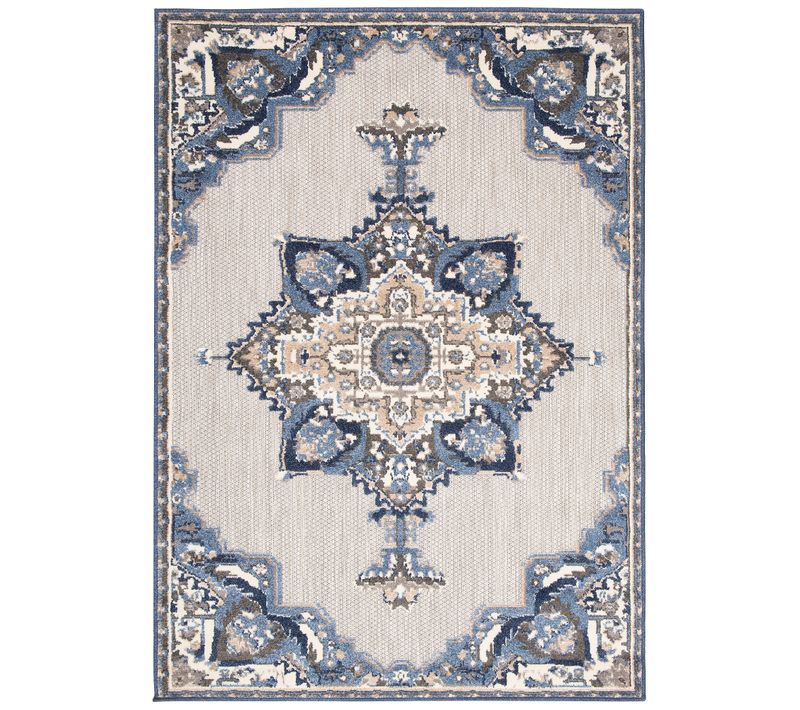 Tapis Extérieur Intérieur Bleu Gris Beige Ornement 160x220 cm