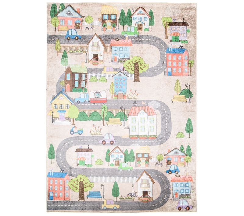 Tapis Enfant Bébé Multicolore Route Ville Fin Doux 160x230 cm Emma