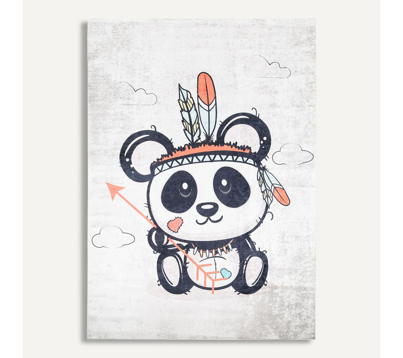 Tapis Enfant Bébé Blanc Rouge Noir Panda Fin Doux 120x170 cm Emma