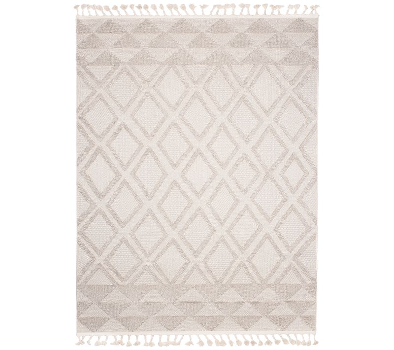 Tapis Extérieur Intérieur Beige Crème Losanges Franges Effet 3d Boucle 120x170 cm