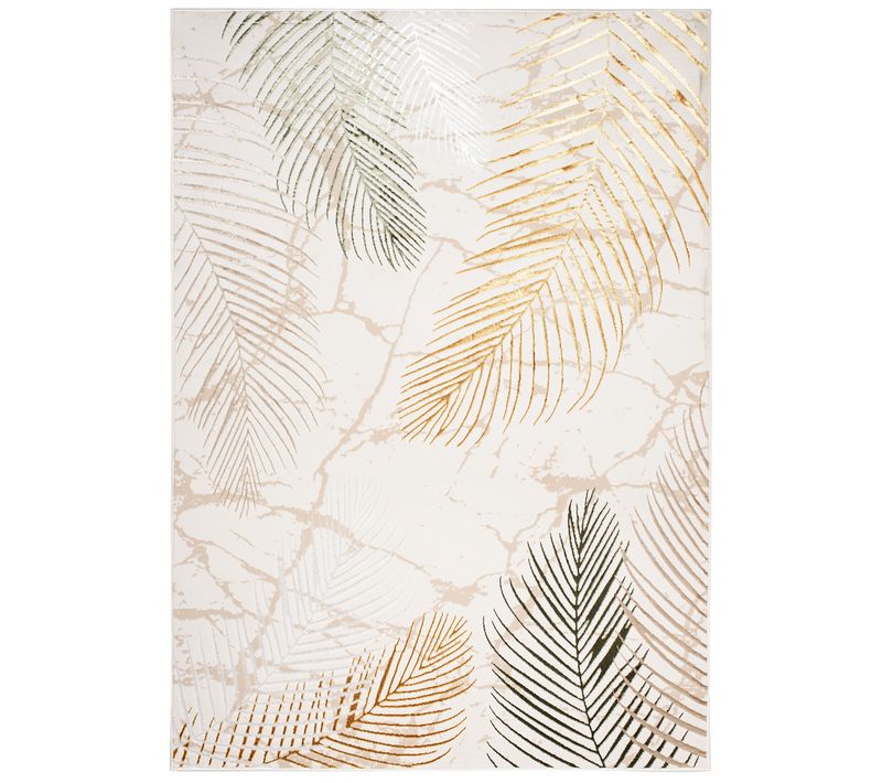 Tapis Salon Crème Or Vert Beige Palmier Doux 200 X 300 Cm