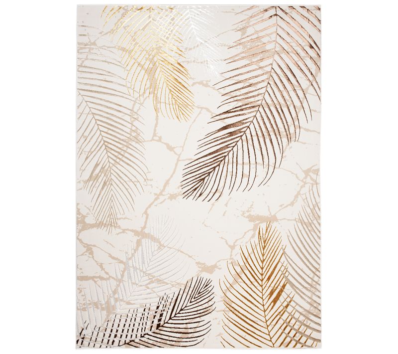 Tapis Salon Crème Or Beige Marron Gris Palmier Doux 200 X 300 Cm
