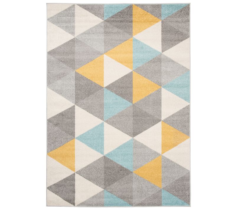 Tapis Salon Chambre Turquoise Gris Crème Jaune Triangles 80 X 150 Cm Lazur