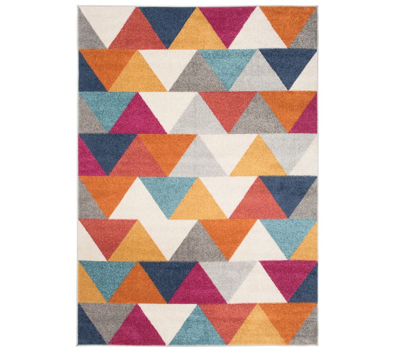 Tapis Salon Chambre Turquoise Gris Crème Rose Triangles 120 X 170 Cm Lazur