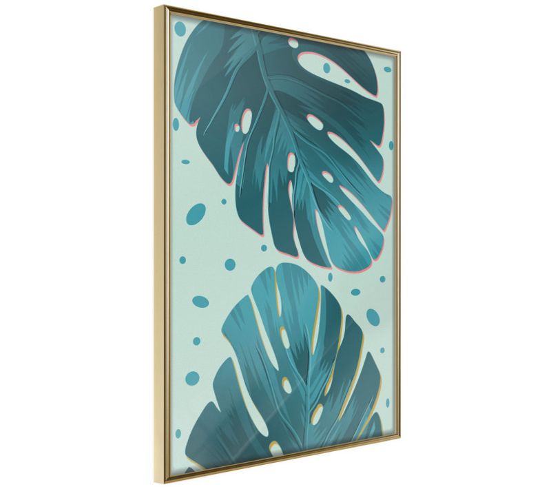 Affiche Murale Encadrée "pastel Monstera Leaves" 40 X 60 Cm Doré