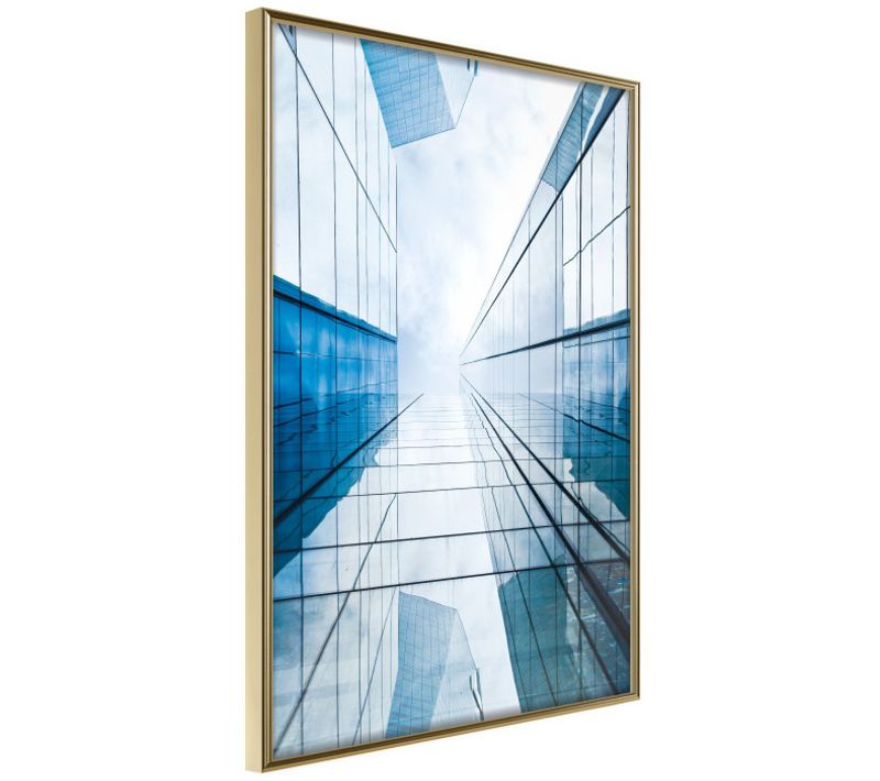 Affiche Murale Encadrée "steel And Glass Blue" 21 X 30 Cm Doré
