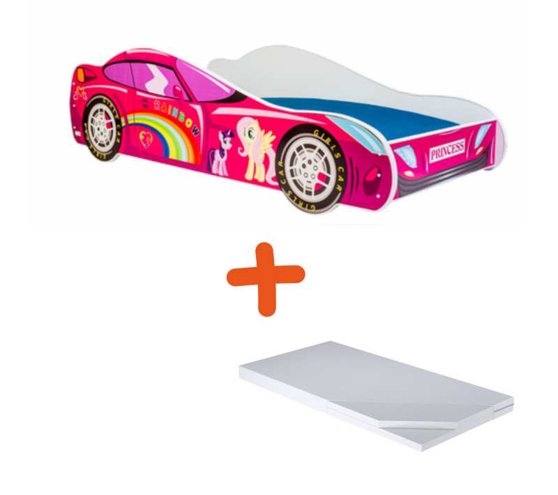Lit + Matelas - Voiture Rose Licorne Magique 140 X 70 Cm