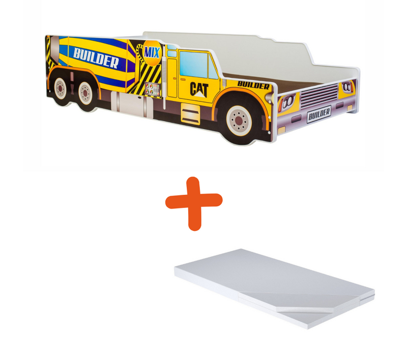 Lit Et Matelas Camion Bétonnière Jaune - 140 X 70 Cm