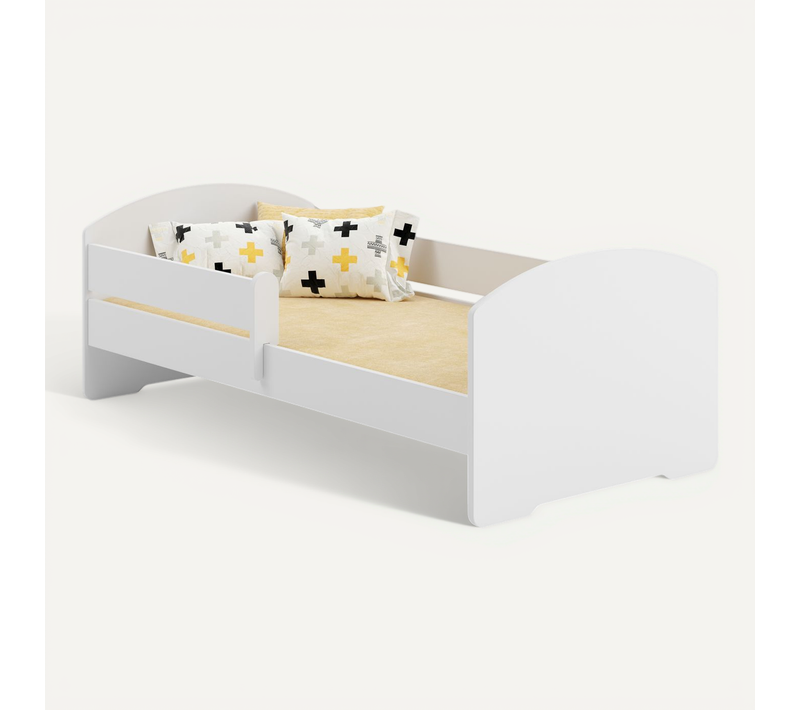 Lit enfant Luk 140x70 blanc dans un ensemble avec garde-corps, matelas et cadre