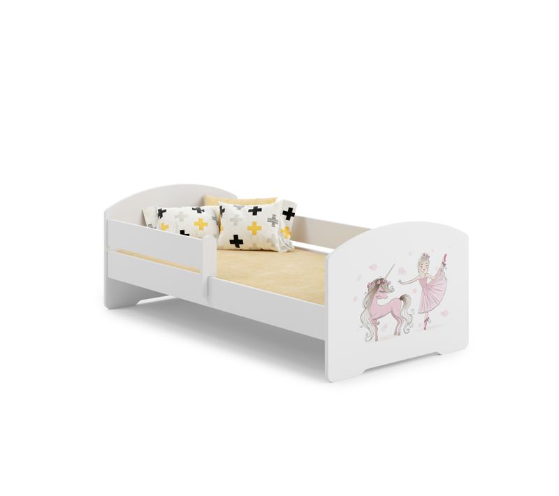 Lit Enfant + Matelas + Barrière De Sécurité 140x70 Avec Graphisme Enfant