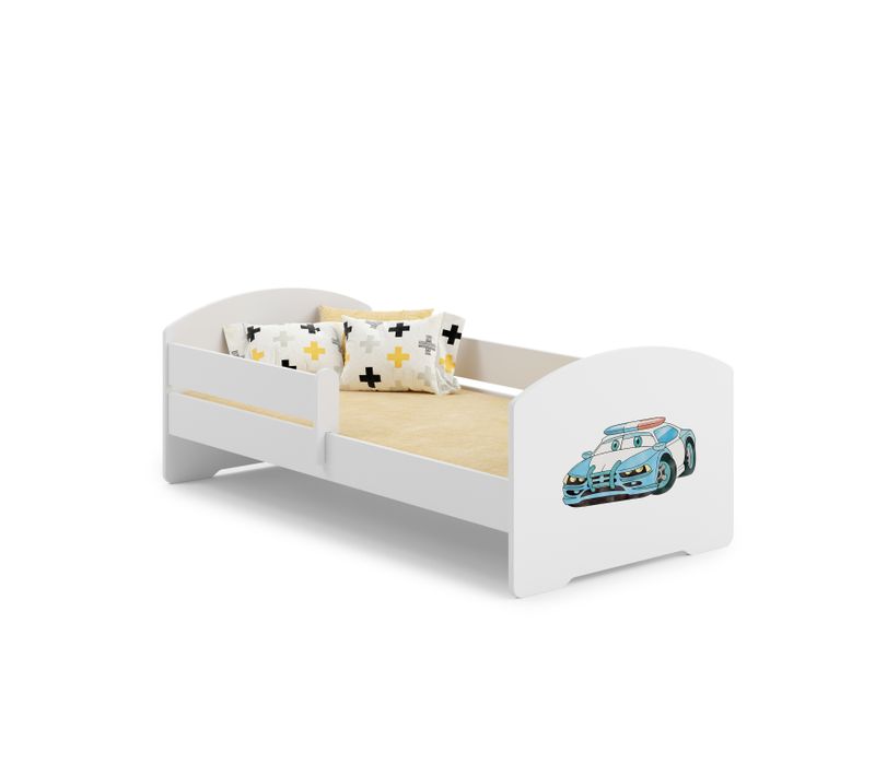 Lit Enfant + Matelas + Barrière De Sécurité 140x70 Avec Graphisme Enfant