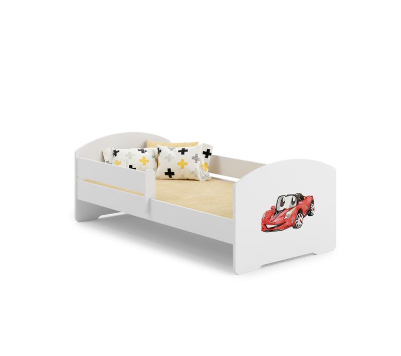 Lit Enfant + Matelas + Barrière De Sécurité 140x70 Avec Graphisme Enfant