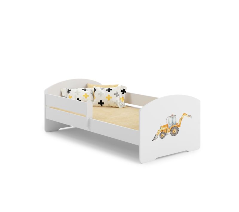 Lit Enfant + Matelas + Barrière De Sécurité 140x70 Avec Graphisme Enfant