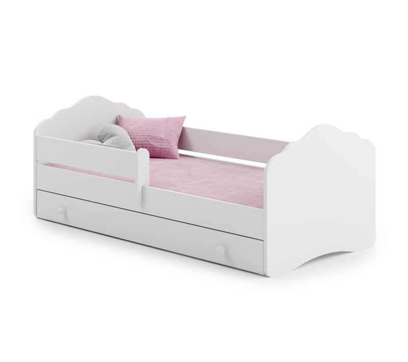 Lit enfant 140x70 blanc, dans un ensemble avec un tiroir, une balustrade, un matelas et un cadre