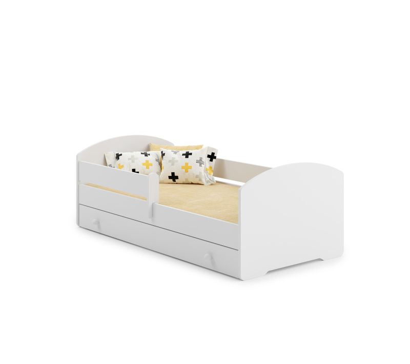 Lit enfant Luk 140x70 blanc, ensemble avec un tiroir, une balustrade, un matelas et un cadre