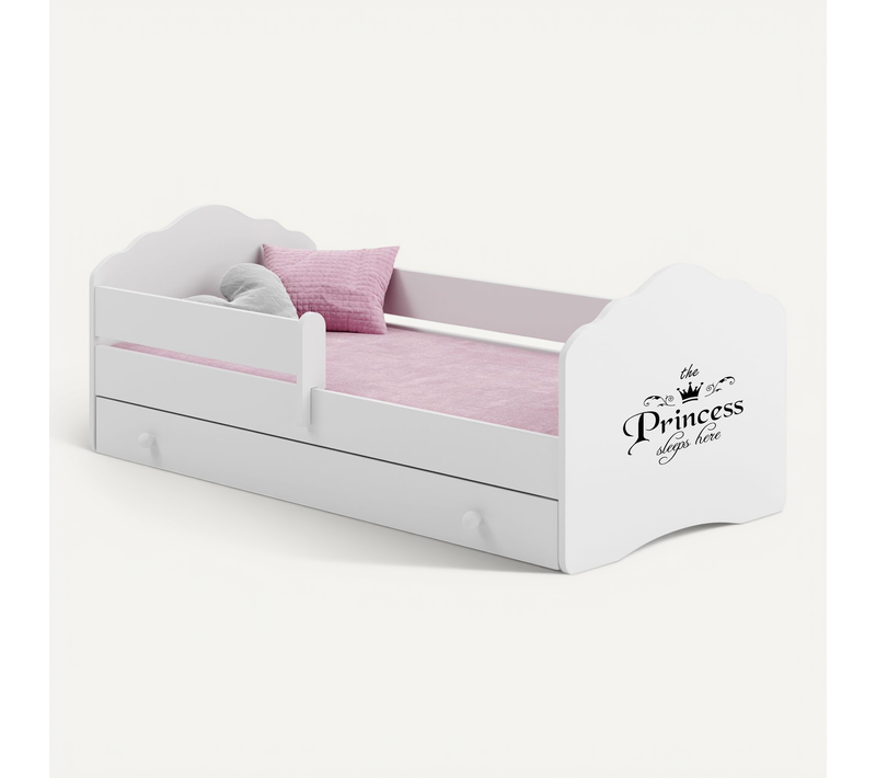 Lit Enfant + Tiroir + Matelas + Barriere De Securite 160x80 Avec Graphisme Enfant