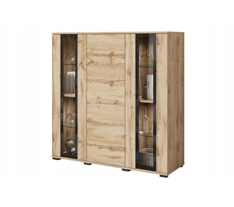 Highboard LED 120 Cm Vitrine Chêne Wotan