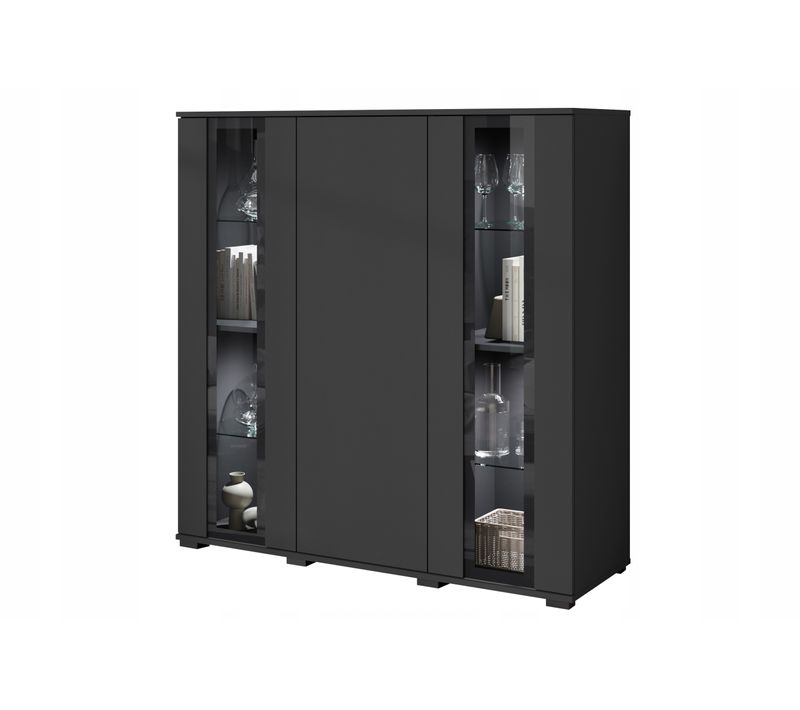 Highboard LED 120 Cm Vitrine Noir Mat