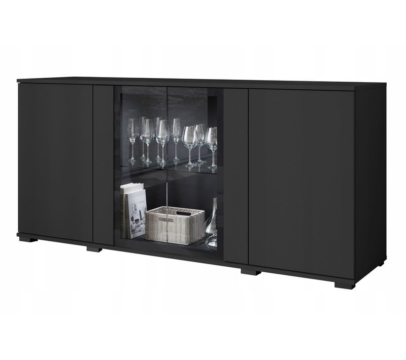 Commode LED 150 Cm Vitrine Noir Mat