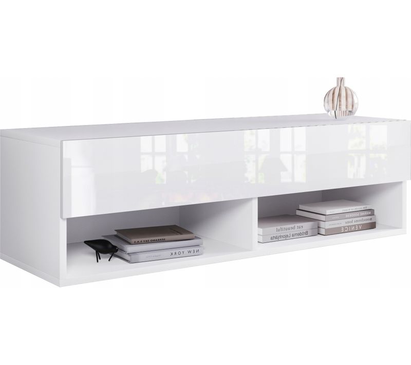 Meuble TV 100 Cm LED Sans Poignées Blanc Mat / Blanc Brillant Suspendu Ou Posé