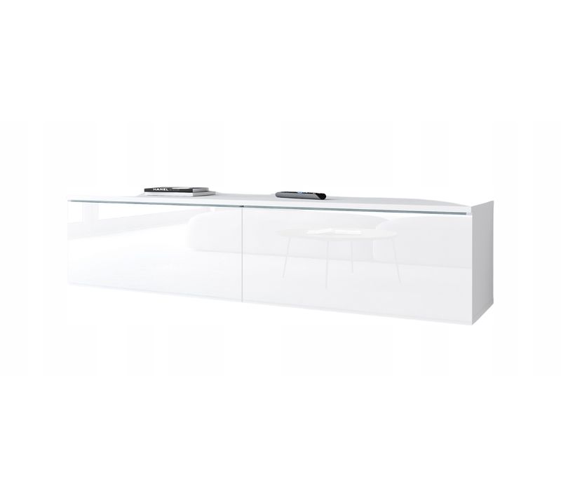 Meuble TV 140 Cm LED 2 Portes Blanc Mat / Blanc Brillant Suspendu Ou Posé