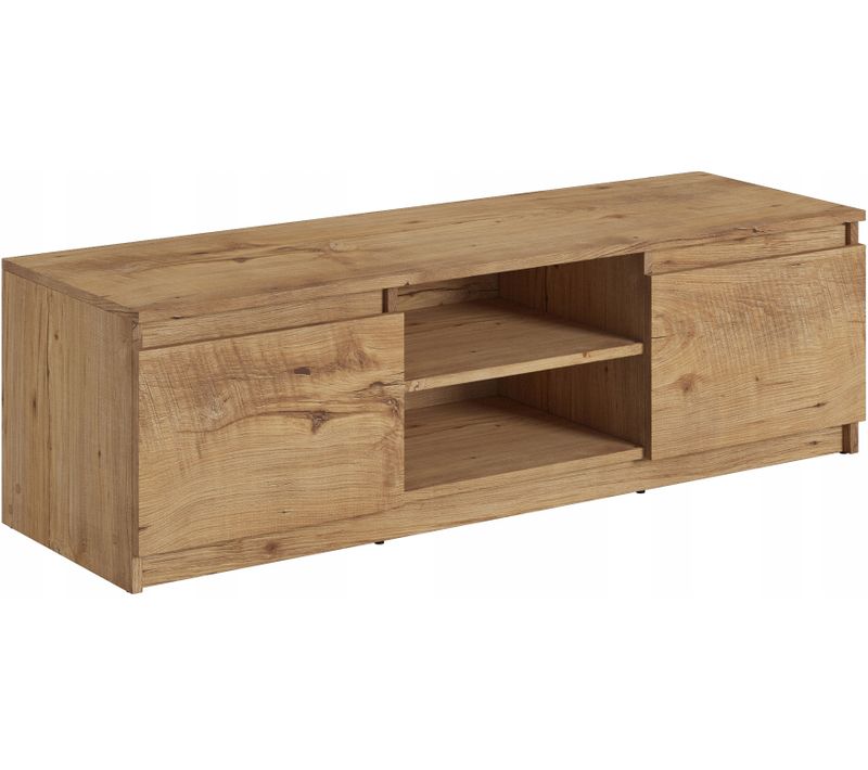 Meuble TV 120 Cm LED 2 Placards + Étagères Châtaignier Mat