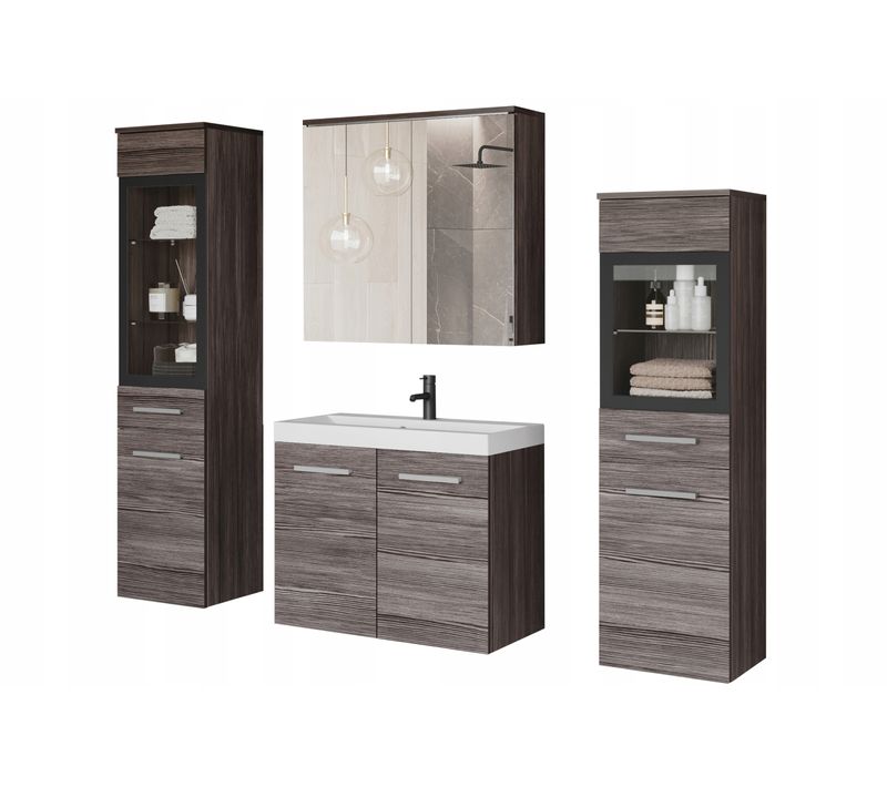 Salle De Bain Suspendue LED Lavabo 2 Colonnes + Armoire Miroir Bodega