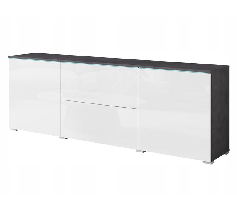 Lowboard TV 180 Cm LED Tiroirs + Étagères, Anthracite Mat / Blanc Brillant